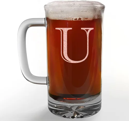 Vista 30 de Taza de cerveza de vidrio con monograma grabado de 16 onzas (letra A), regalos de cerveza personalizados de la A a la Z para hombres, Día del Padre