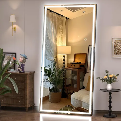Vista 33 de Hasipu - Espejo de cuerpo entero con luces, 56 x 16 pulgadas, espejo de pie con led para montaje en pared para sala de estar, dormitorio