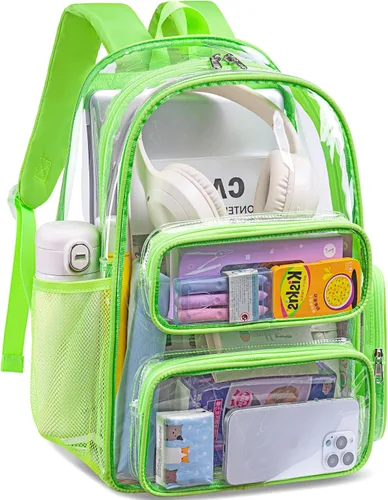 Vista 162 de CAMTOP Mochila transparente resistente y transparente para estudiantes, escuela, trabajo, festival, viajes, deportes, Beige, Mediana, Camtop Mochila
