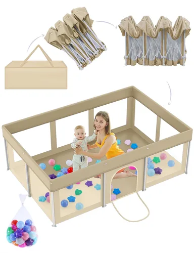 Vista 8 de Corralito plegable para bebés de 50 x 50 pulgadas, corralito para bebés y niños pequeños, valla de seguridad portátil ligera, sin instalación