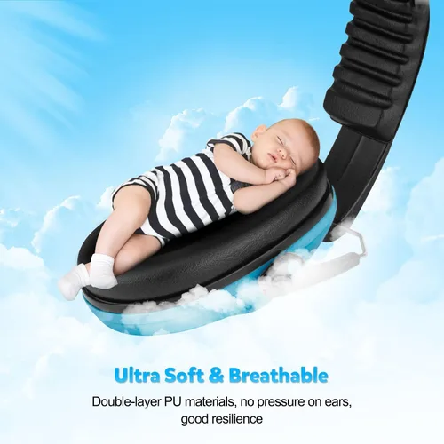 Vista 4 de BlueFire Orejeras con cancelación de ruido para niños, paquete de 2 auriculares con bloqueo de sonido sobre la oreja, orejeras plegables de Azul 1