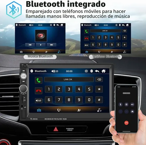 Vista 2 de UNITOPSCI Estéreo de coche doble DIN de 7 pulgadas con pantalla táctil de audio para automóvil con audio Bluetooth, llamadas manos libres, cámara