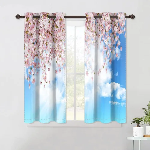 Vista 32 de Cortinas japonesas con pintura de tinta, monte Fuji, sol rojo, puesta de sol, hojas de bambú, cortinas de ventana para dormitorio, sala de estar