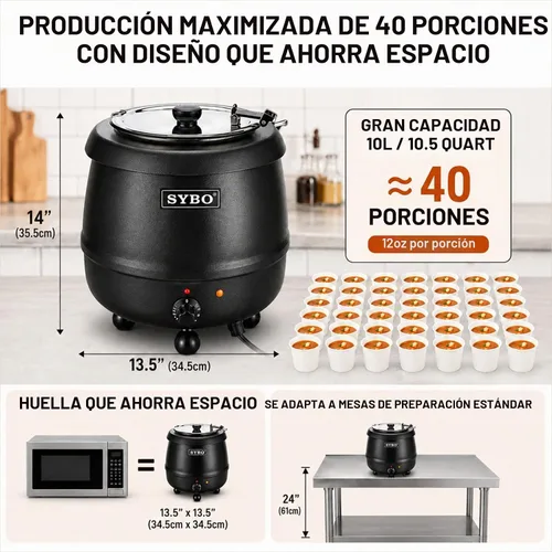 Vista 3 de SYBO - Hervidor de sopa comercial, 10.5 cuartos, SB-6000-1B