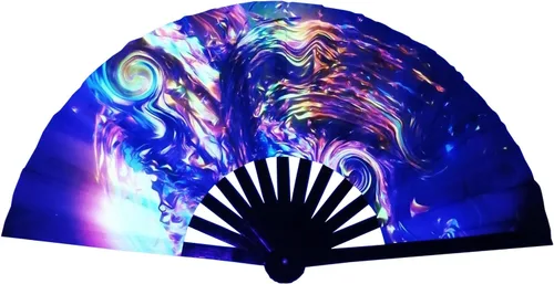 Vista 20 de Abanico plegable grande para rave, ventilador chino de Kung Fu Tai Chi para hombres y mujeres, festivales de boda, decoración de fiesta de Negro