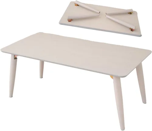 Vista 8 de EMOOR Mesa auxiliar plegable de madera rectangular mediana (17.7 x 31.5 pulgadas), gris claro, mesa baja para sentarse en el suelo, espacio pequeño