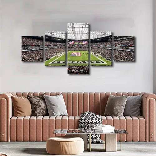 Vista 2 de Arte de pared en lienzo de estadio Allegiant, arte de pared para sala de estar, equipo de fútbol americano, pintura moderna de Nevada Las Vegas