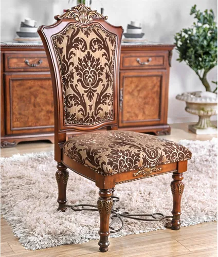 Vista 2 de Furniture of America Eleanora - Silla auxiliar de comedor de madera en color cereza marrón (juego de 2)