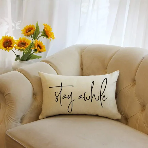 Vista 2 de Ogiselestyle Fundas de almohada de granja con citas Stay Awhile de 12 x 20 pulgadas, fundas de almohada lumbares decorativas para el hogar, funda