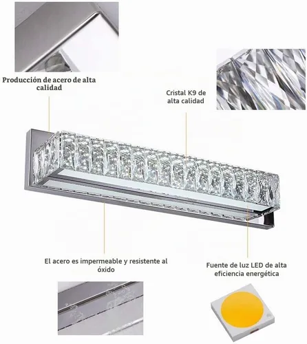 Vista 3 de Luces de tocador de cristal, accesorios de iluminación de tocador de baño sobre el espejo, lámparas LED modernas de pared hechas para acabado