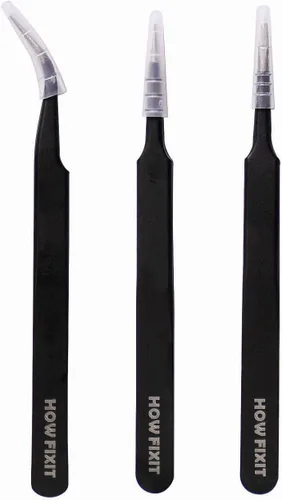 Vista 5 de HowFixit Juego de pinzas de precisión, acero inoxidable antiestático ESD con punta curva, micro punto y puntas planas para reparación