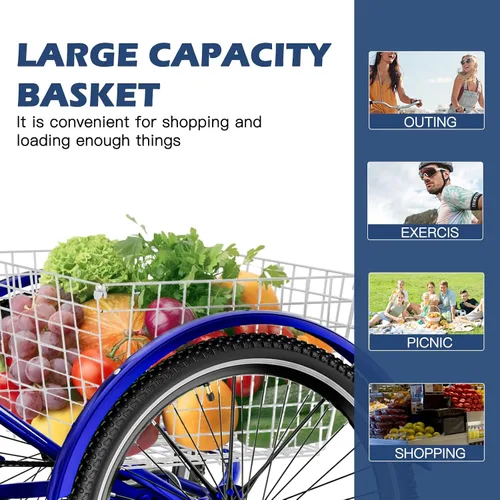 Vista 7 de Barbella Triciclos para adultos, 7 velocidades para adultos, bicicletas de 3 ruedas de 20/24/26 pulgadas, bicicleta de crucero con cesta