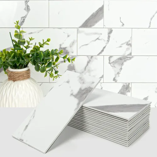Vista 10 de Art3d Paquete de 102 protectores contra salpicaduras para despegar y pegar Piedra natural blanca