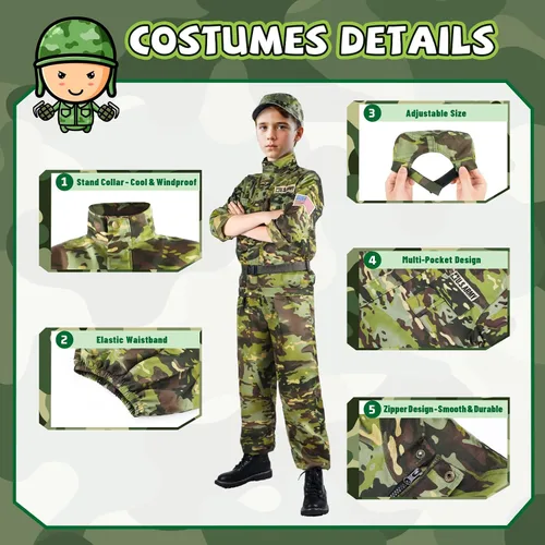 Vista 3 de GIFTINBOX Disfraz militar para niños, disfraces de soldado para niños