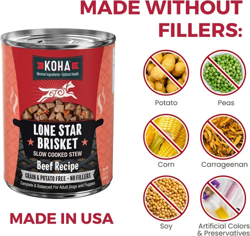 Vista 4 de KOHA Lone Star - Estofado de pechuga para perros con carne de res, fabricado en los Estados Unidos