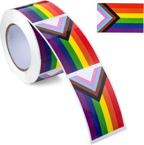 Vista 4 de 250 calcomanías de bandera arcoíris de Daniel Quasar Progress Pride para homosexuales, lesbianas, transgénero, conciencia LGBTQ, desfiles y eventos