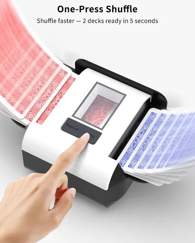 Vista 2 de INNCNN - Barajador de tarjetas automático recargable para 1-2 cubiertas, carga rápida USB-C con control automático y control manual, 65 dB Blanco