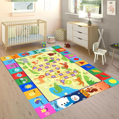Vista 13 de Tapete educativo de 3 x 4 pies, tapete de aprendizaje ABC y 123 para niños pequeños con diseños de animales, alfombra antideslizante lavable