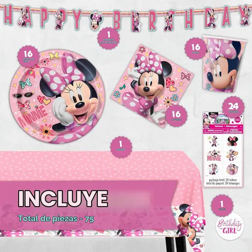 Vista 2 de Cartel de decoración de cumpleaños de Minnie Mouse, mantel y recuerdos