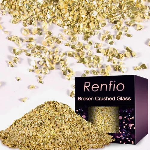 Vista 10 de Renfio Juego de purpurina de vidrio triturado roto de 32 colores, 22.57 onzas, fragmentos de purpurina de 2 a 0.157 in, chips de vidrio metálico