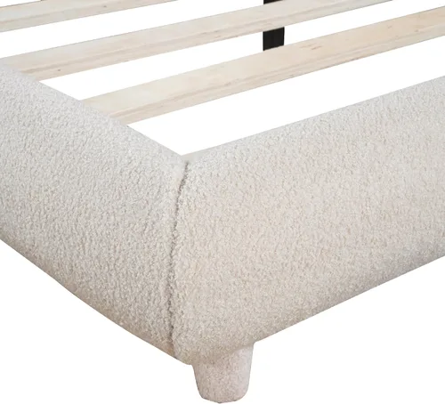Vista 9 de Cama de Plataforma Tapizada con Forma Curva con Cabecera de Forma Curva, Marco de Cama de Madera Tamaño Full para Dormitorio de Niños y Adultos