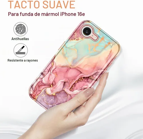 Vista 3 de Btscase Funda para iPhone 16e (2025), [probada en caídas de grado militar] Diseño de patrón de mármol delgado, resistente, a prueba de golpes