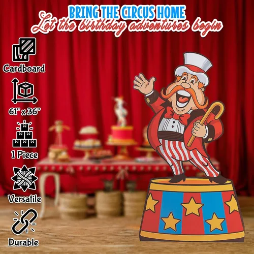 Vista 2 de Fun Express Anillo de circo líder de cartón de tamaño real, decoración de fiesta temática de circo para cumpleaños y eventos de carnaval