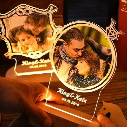 Vista 2 de guf Marco de fotos personalizado grabado, marco de fotos personalizado con cristal 3D, regalos para esposa, regalos de novio, regalos de pareja
