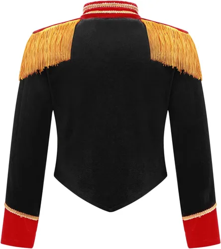 Vista 2 de Disfraz de maestra de circo para niñas, disfraz de Majorette de Drummer Team Honor Guardia de Honor, uniforme de Halloween, chaqueta con borlas