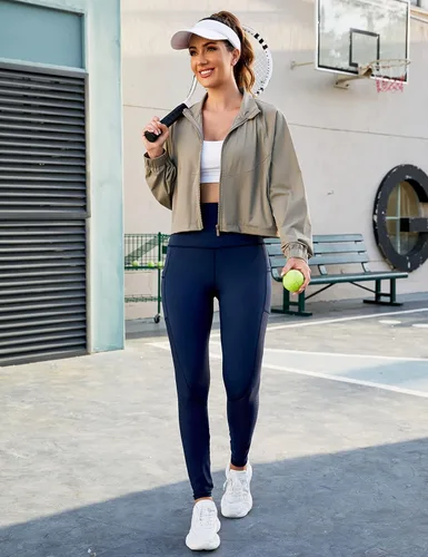 Vista 8 de UANEO Chaqueta deportiva corta para mujer, con cremallera, manga larga, para entrenamiento, gimnasio, yoga, correr, deportes, chaquetas