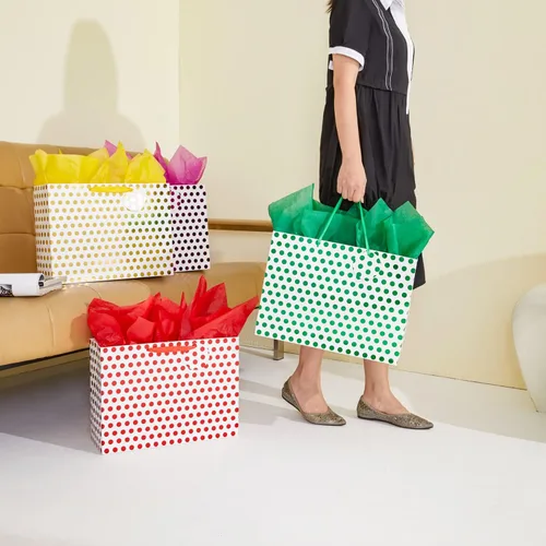 Vista 3 de Bobobag Paquete de 4 bolsas de regalo extragrandes de 16.5 pulgadas con papel de seda para el día de la madre, regalos de cumpleaños