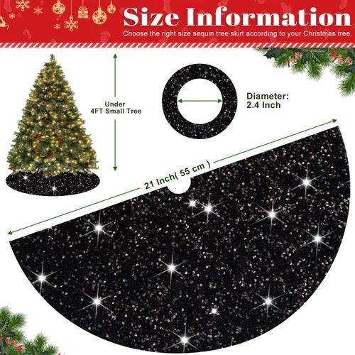 Vista 3 de FOTSHARER Falda negra para árbol de Navidad de 21 pulgadas, faldas de terciopelo para árbol de Navidad de mesa, falda de árbol de Navidad