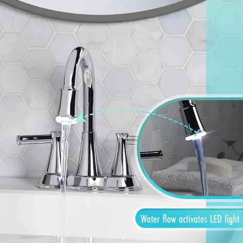 Vista 5 de Aqua Vista 22-B42CPL-CH-AV Grifo para lavabo de baño con luz LED cromado pulido
