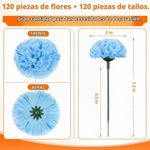 Vista 2 de Nicunom Paquete de 120 cabezas de flores de caléndula a granel, cabeza de flores de seda multicolor con tallos de flores artificiales, guirnaldas