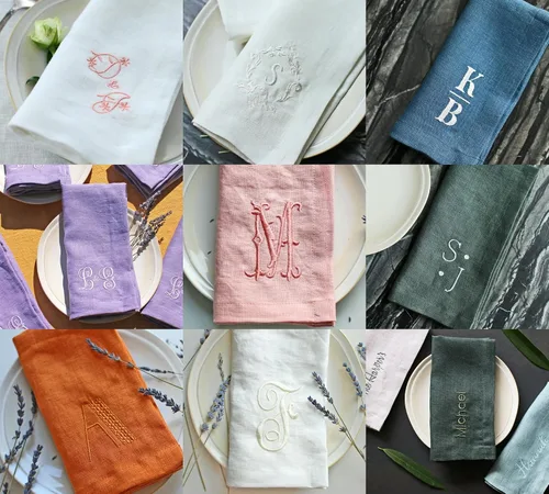 Vista 9 de Servilletas personalizadas bordadas con cualquier texto y diseño de monograma, añadir un nombre, servilletas de alta calidad con bordado, gran
