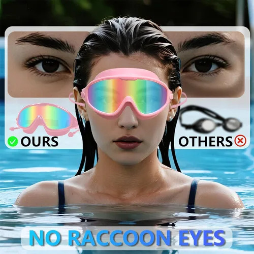 Vista 2 de Gafas de natación para adultos para mujeres y hombres, sin fugas, sin niebla, visión amplia, gafas de sol con tapones para los oídos y clip