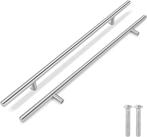 Vista 14 de Flexzion Paquete de 10 pomos para gabinetes de cocina, tiradores de barra en T, tiradores de cajón de 2 pulgadas de un solo agujero, acero