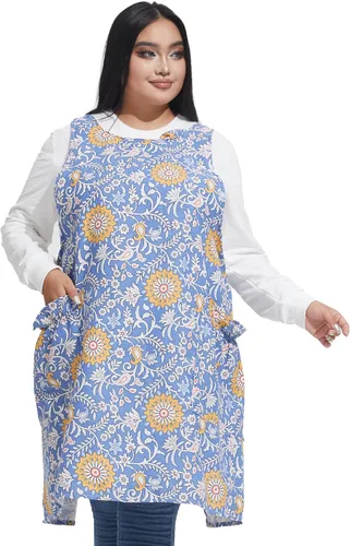 Vista 26 de Delantales grandes de talla grande para mujer con bolsillos de algodón y lino para hornear cocina