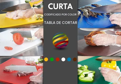 Vista 6 de CURTA Paquete de 4 tablas de cortar para cocina, 18 x 12 x 0.5 pulgadas, 4 piezas (blanco, rojo, verde, azul) Tabla de cortar de plástico codificada