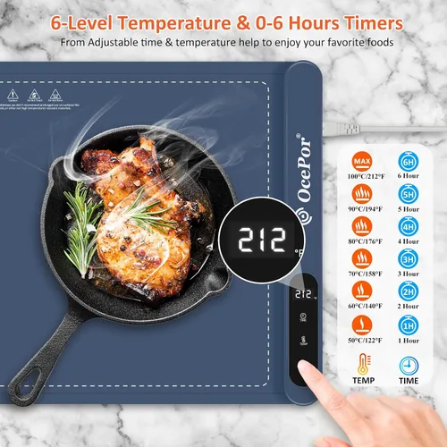 Vista 3 de OcePor (XL 24 x 15 pulgadas) Tapete Calentador de Alimentos, Bandeja de Calentamiento Eléctrica, Calentador de Alimentos Plegable para Fiestas