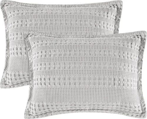 Vista 59 de PHF Fundas de almohada 100% algodón con tejido de gofre de 24 x 24 pulgadas, paquete de 2 fundas cuadradas para decoración elegante del hogar, sin