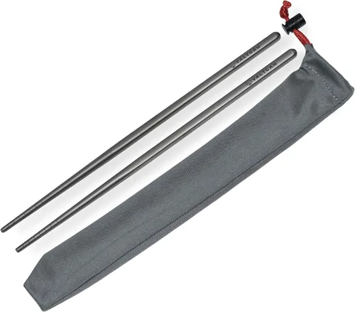 Vista 3 de Valtcan Palillos de titanio de 9 pulgadas, 0.95 oz, ultraligeros, puntas ranuradas, cero sabor metálico, extremos cuadrados antivuelco, palillo