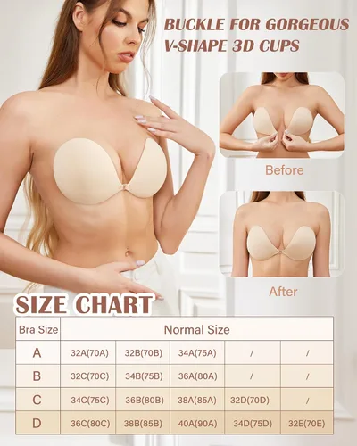 Vista 6 de HORISUN Brasier adhesivo sin tirantes, 2 pares de sujetadores con realce para mujer, invisible, reutilizable, sin espalda, con cubiertas