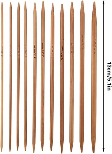 Vista 6 de Kit de agujas de tejer, juego de 11 agujas de tejer de doble punta de bambú carbonizado, 11 tamaños, juego de agujas de tejer suaves para tejer