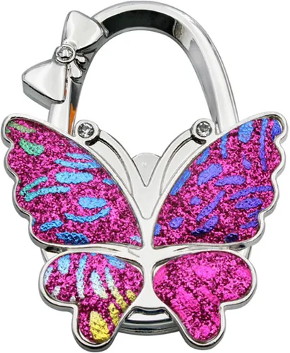 Vista 6 de Mariposa plegable - Gancho para colgar monedero, gancho portátil para colgar en la mesa para mujeres, organizador de bolsos, decoración de regalo