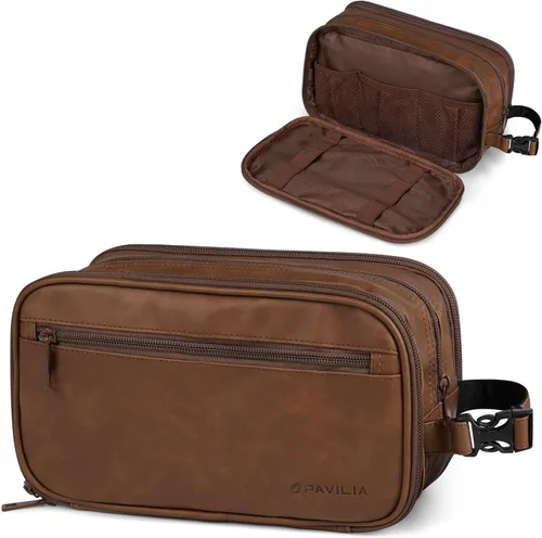 Vista 12 de PAVILIA - Bolsa de aseo para hombres, estuche de viaje esencial con kit de afeitado Dopp, bolsa de viaje organizadora de artículos de tocador
