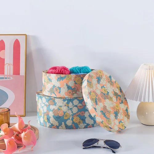Vista 5 de Soul & Lane Cajas de almacenamiento decorativas de cartón oblongas con tapas, juego de 2 cajas de cartón floral para recuerdos, almacenamiento