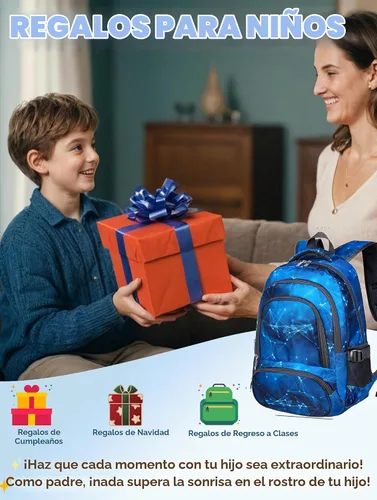 Vista 3 de BLUEFAIRY Mochila infantil para niños, bolsas para libros para primaria, primaria, escuela secundaria, bolsas de libros para adolescentes Azul