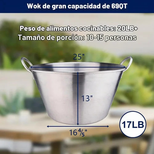 Vista 3 de ARC - Juego de quemadores de propano de acero inoxidable de 69 cuartos de galón con quemador de propano de 200,000 BTU, wok resistente de 25