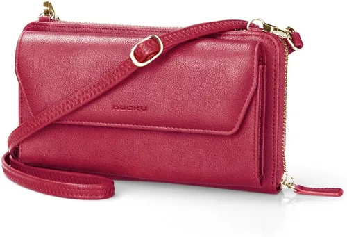 Vista 13 de nuoku Cartera RFID para Mujer Monedero Muñequera Bandolera Clutch con Cremallera Perimetral 2 Correas Negro